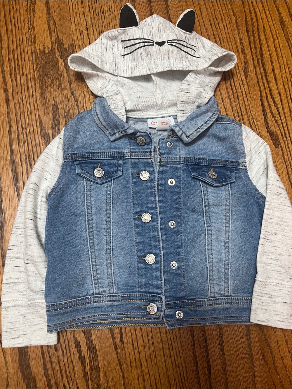 Cat & Jack Light Blue Denim Jacket with Heather Gray Hoodie